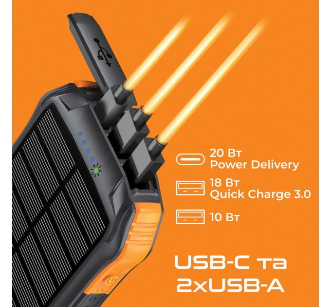 Promate Універсальна мобільна батарея Promate SolarTank-10PDQi 10000mAh 20W Black (solartank-10pdqi.black)