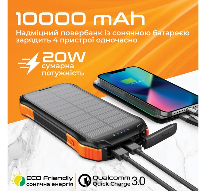 Promate Універсальна мобільна батарея Promate SolarTank-10PDQi 10000mAh 20W Black (solartank-10pdqi.black)