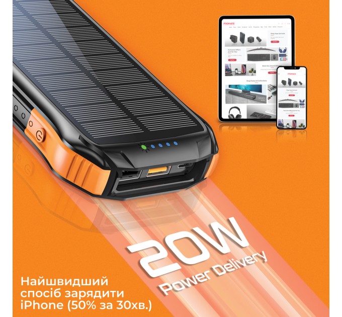 Promate Універсальна мобільна батарея Promate SolarTank-10PDQi 10000mAh 20W Black (solartank-10pdqi.black)