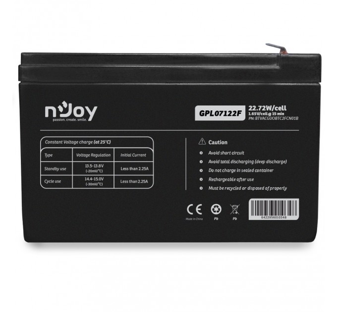 Акумуляторна батарея Njoy GPL07122F 12V 7AH (BTVACGUOBTC2FCN01B) AGM