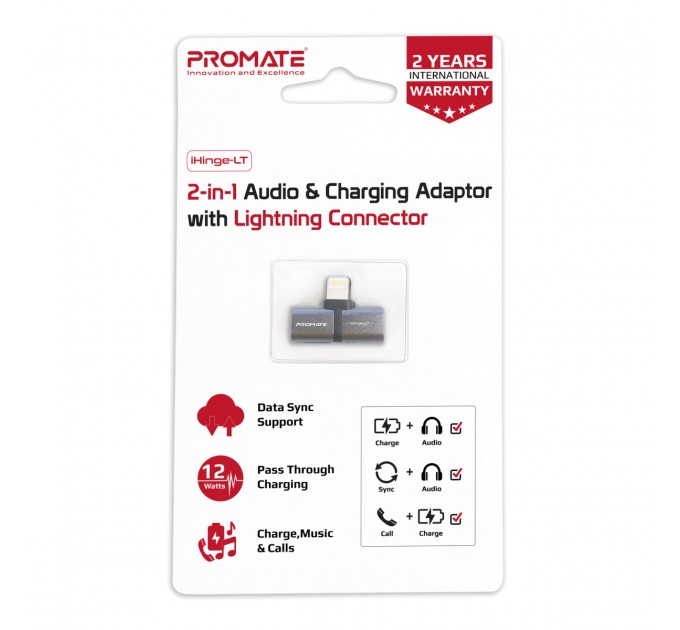 Адаптер Promate Lightning - 2хLightning (M/F) iHinge Grey (ihinge-lt.grey)