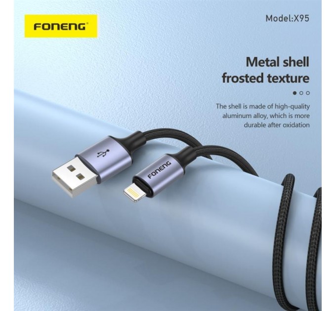 Кабель Foneng X95 Metal Head Braided Cable (3A) USB - Lightning, 1.2 м, Black (X95-CA-IP)