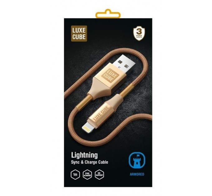 Кабель Luxe Cube Armored USB - Lightning (M/M), 1 м, золотистий (8886668670012)