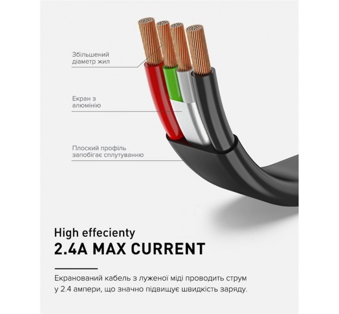 Кабель Luxe Cube Flat USB - Lightning (M/M),  1 м, чорний (2231252964019)