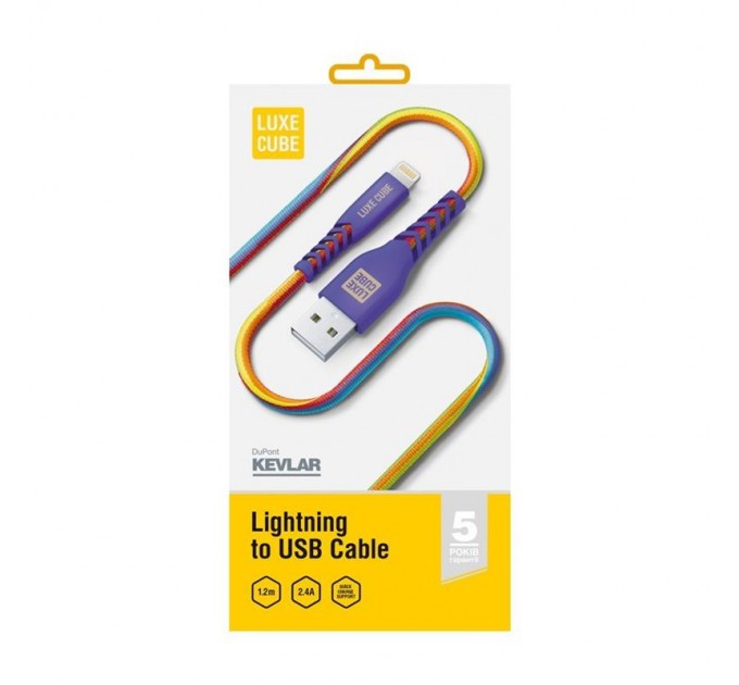 Luxe Cube Кабель Luxe Cube Kevlar USB - Lightning (M/M), 1.2 м, райдужний (8886668686341)