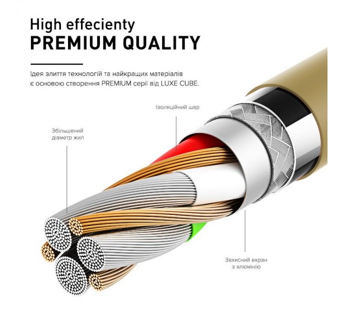 Кабель Luxe Cube Premium USB - Lightning (M/M), 1 м, золотистий (8886668686150)