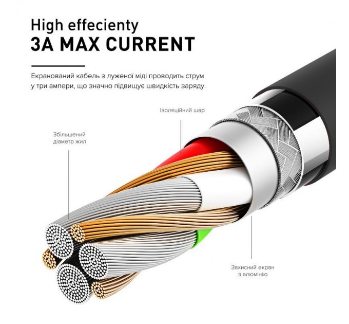 Luxe Cube Кабель Luxe Cube USB-Lightning, 3А, 2м, чорний (8886888698445)