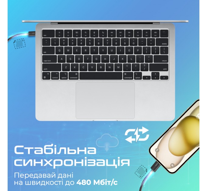 Кабель Promate USB Type-C - Lightning (M/M), 3 A, 27 W, 1.2 м, EcoLine-Ci120 Black (ecoline-ci120.black)