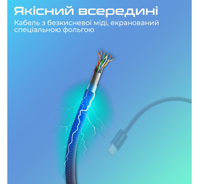 Promate Кабель Promate USB Type-C - Lightning (M/M), 3 A, 27 W, 1.2 м, EcoLine-Ci120 Navy (ecoline-ci120.navy)