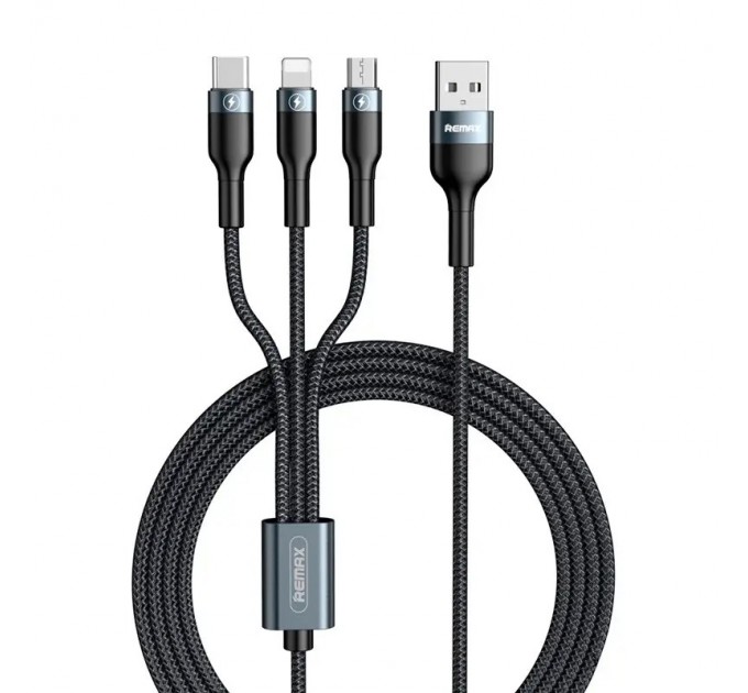 Remax Кабель Remax RC-186th SPEED Combo 3-in-1 USB - Lightning + micro USB + USB Type-C (M/M), 2.1 A, 1.2 м, Black (2000700011052)