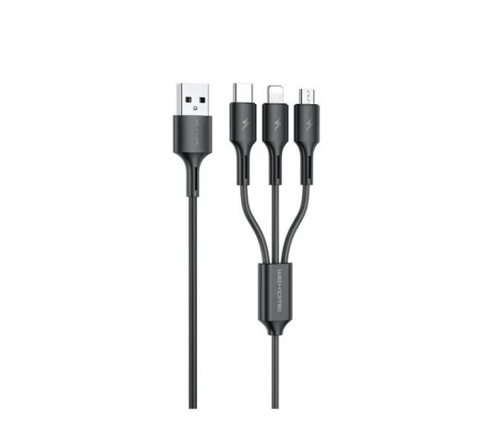 WK Кабель WK WDC-137 Upine Series 3-in-1 USB - Lightning + micro USB + USB Type-C (M/M), 1.2 м, Black (6941027616284)