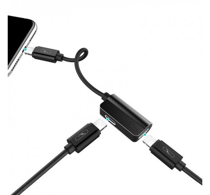 SkyDolphin Перехідник SkyDolphin AU01 Lightning - 2хLightning (M/F), Black (ADPT-00026)