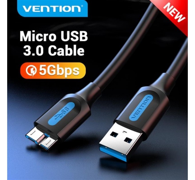 Vention Кабель Vention USB - micro USB Type-B (M/M), PVC, Round nickel-plated, 0.5 м, Black (COPBD)