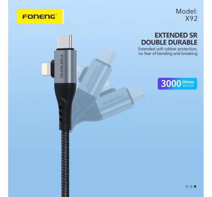 Кабель Foneng X92 4-in-1 (60W) USB/USB-C - USB-C/Lightning, 1 м, Black (X92-CA-FIO)