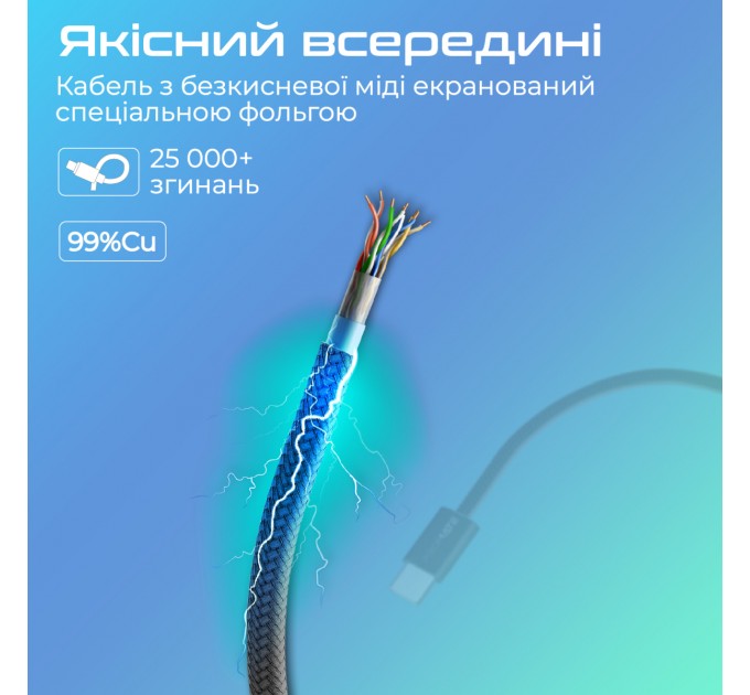 Кабель Promate USB Type-C - USB Type-C (M/M), 3 A, 60 W, 1.2 м, EcoLine-CC120 Black (ecoline-cc120.black)