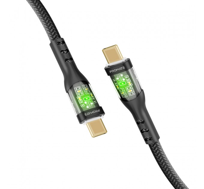 Кабель Promate USB Type-C - USB Type-C (M/M), 3 A, 60 W, 2 м, TransLine-CC200 Black (transline-cc200.black)