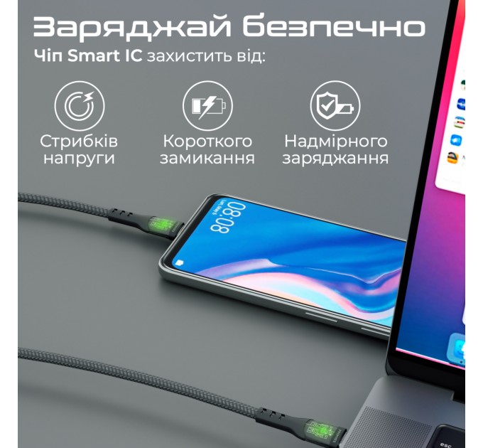 Кабель Promate USB Type-C - USB Type-C (M/M), 3 A, 60 W, 2 м, TransLine-CC200 Black (transline-cc200.black)