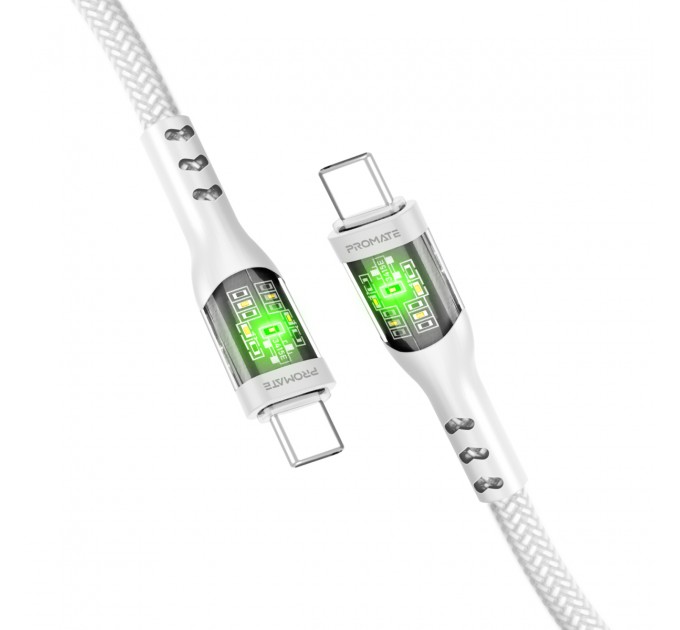 Promate Кабель Promate USB Type-C - USB Type-C (M/M), 3 A, 60 W, 2 м, TransLine-CC200 White (transline-cc200.white)
