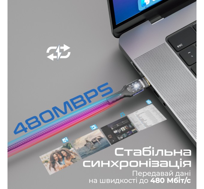 Кабель Promate USB Type-C - USB Type-C (M/M), 5 A, 100 W, 2 м, Lucidline-CC200 Black (lucidline-cc200.black)
