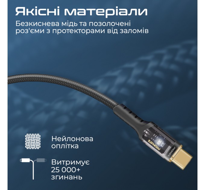 Кабель Promate USB Type-C - USB Type-C (M/M), 5 A, 100 W, 2 м, Lucidline-CC200 Black (lucidline-cc200.black)