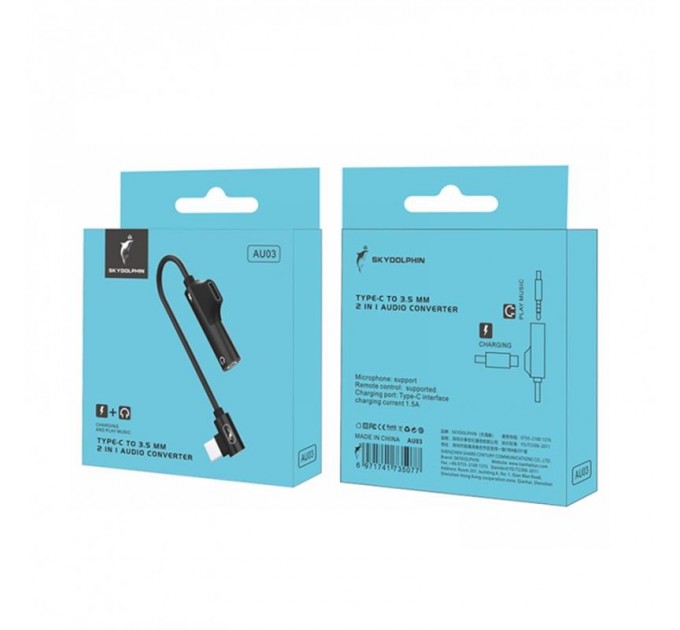 SkyDolphin Перехідник SkyDolphin AU03 USB USB-C - Jack 3.5 + USB-C (M/F), Black (ADPT-00027)