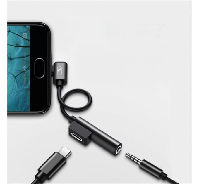 SkyDolphin Перехідник SkyDolphin AU03 USB USB-C - Jack 3.5 + USB-C (M/F), Black (ADPT-00027)