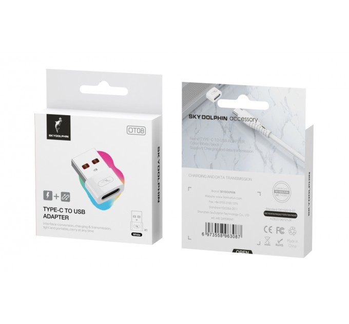 Перехідник SkyDolphin OT08 Mini USB Type-C - USB (F/M), white (SDADPT-00032)