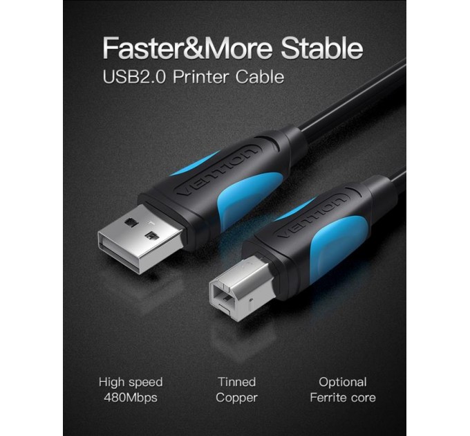 Vention Кабель для принтера Vention USB - USB Type-B (M/M), 2 м, Black (VAS-A16-B200)