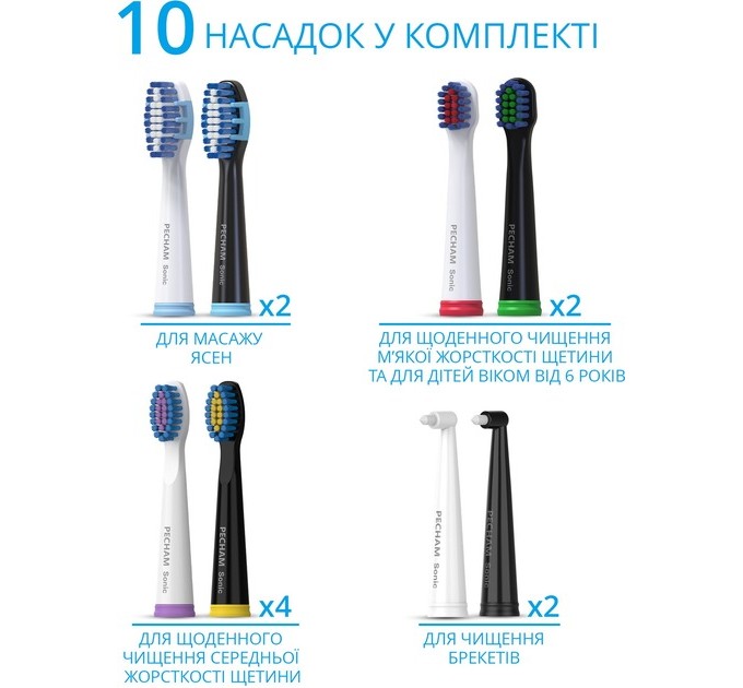 Pecham Набір зубних щіток Pecham Black and White Travel Set PC-084 (0290119010100)