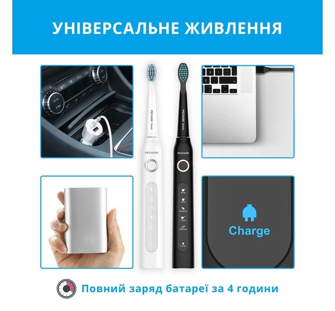 Pecham Набір зубних щіток Pecham Black and White Travel Set PC-084 (0290119010100)