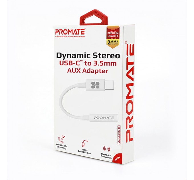 Promate Адаптер Promate USB Type-C - 3.5 мм (M/F), 0.2 м, AuxLink-C White (auxlink-c.white)