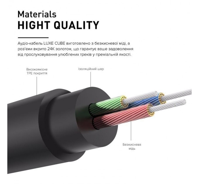 Luxe Cube Аудіо-кабель Luxe Cube 3.5 мм - 3.5 мм (M/M), 1.2 м, білий (7775557575679)