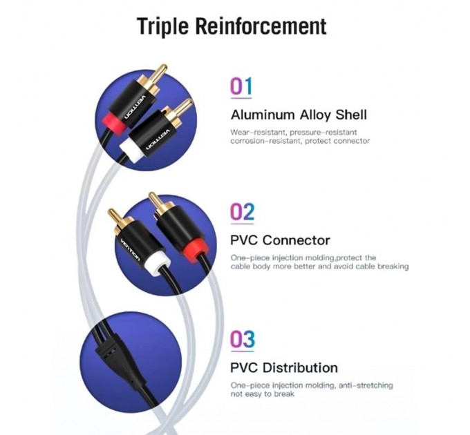 Vention Кабель Vention 2хRCA - 2хRCA (M/M), 1 м, Black (VAB-R06-B100)