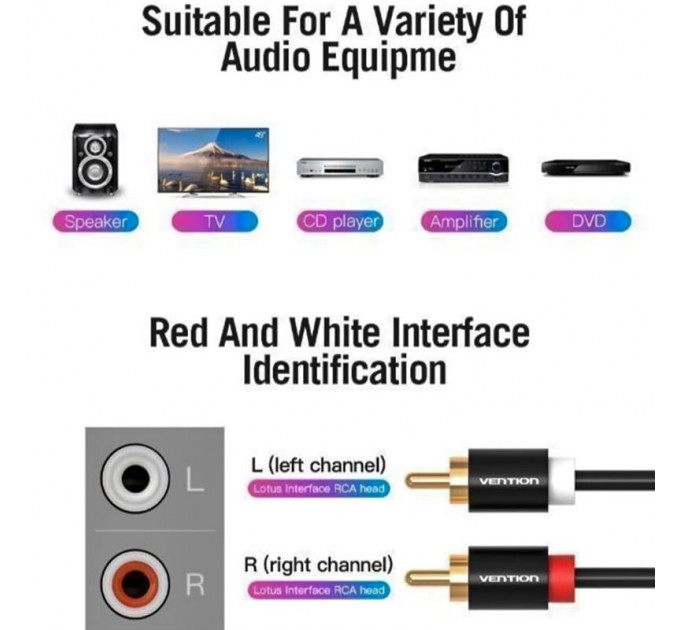 Vention Кабель Vention 2хRCA - 2хRCA (M/M), 1 м, Black (VAB-R06-B100)