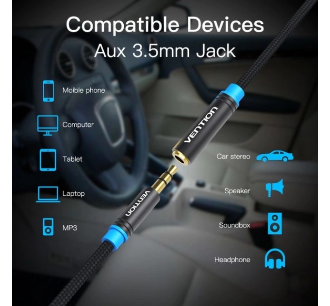 Vention Кабель Vention 3.5 мм - 3.5 мм (M/F), 1 м, Black (VAB-B06-B100-M)