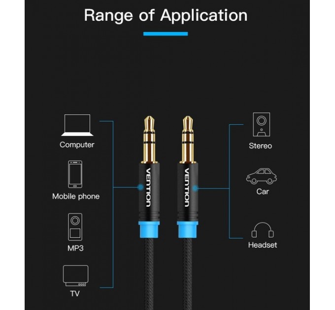 Vention Кабель Vention 3.5 мм - 3.5 мм (M/M), 0.5 м, Black (P350AC050-B-M)