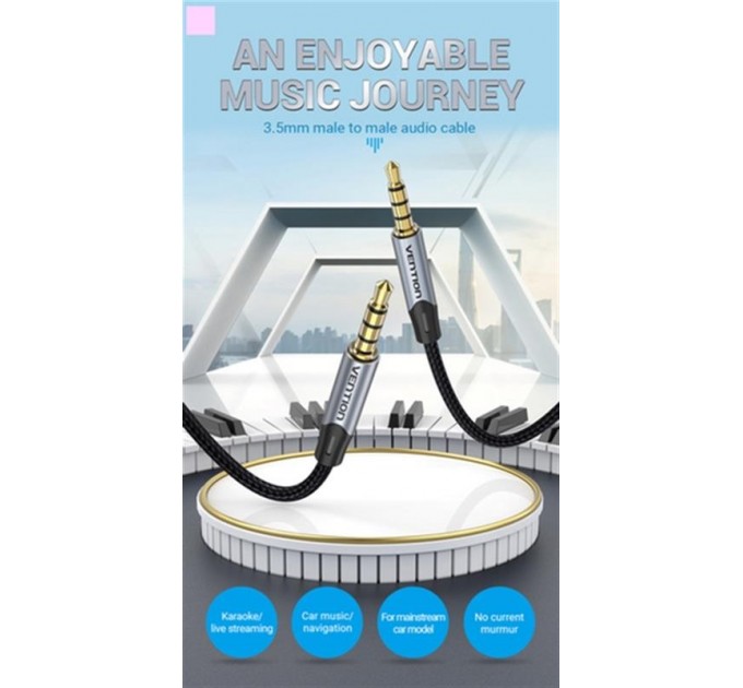 Кабель Vention 3.5 мм - 3.5 мм (M/M), 2 м, Silver/Black (BAQHH)