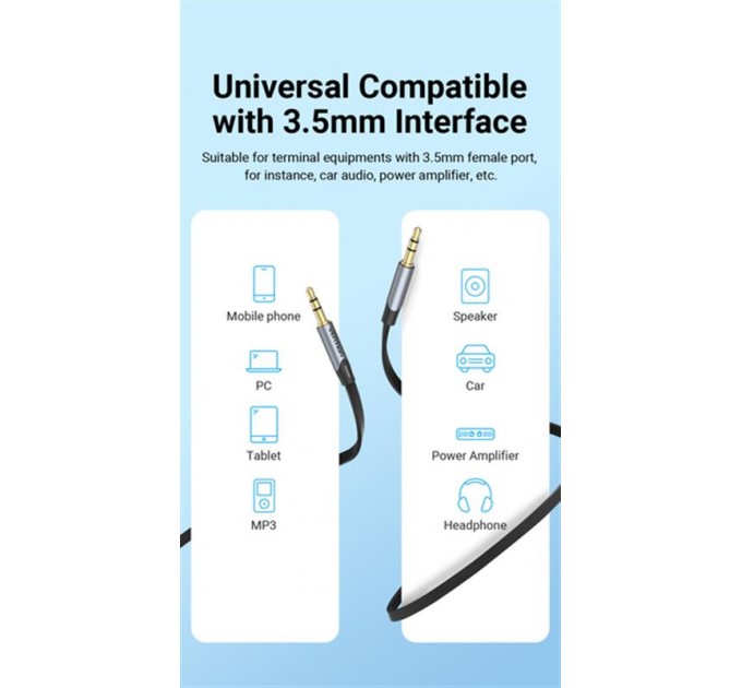 Кабель Vention Audio 3.5 мм - 3.5 мм (M/M), 1 м, Metal Type, чорний/сріблястий (BAPHF)
