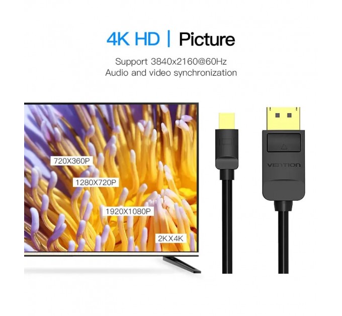 Vention Кабель Vention MiniDisplayPort - DisplayPort V 1.2 (M/M), 3 м, чорний (HAABI)