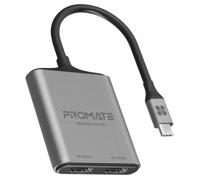 Адаптер Promate USB Type-C - 2xHDMI (M/F) MediaLink-H2 Grey (medialink-h2.grey)