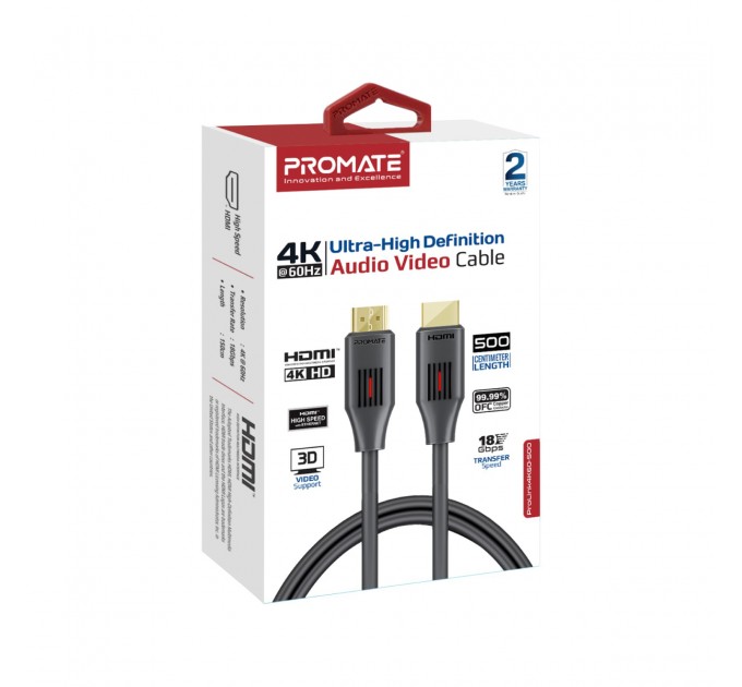 Promate Кабель Promate HDMI - HDMI V 2.0 (M/M), 5 м, ProLink4K60-500 Black (prolink4k60-500)
