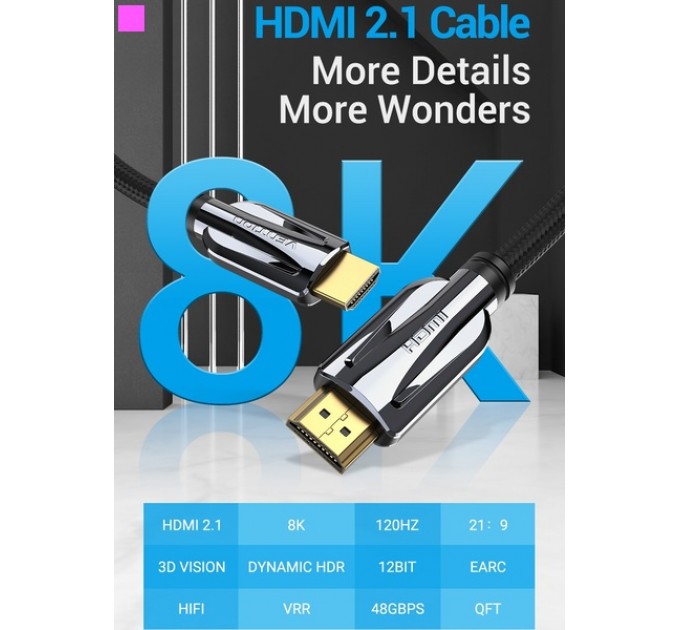 Кабель Vention HDMI-HDMI, 2 m, v2.1 (AALBH)