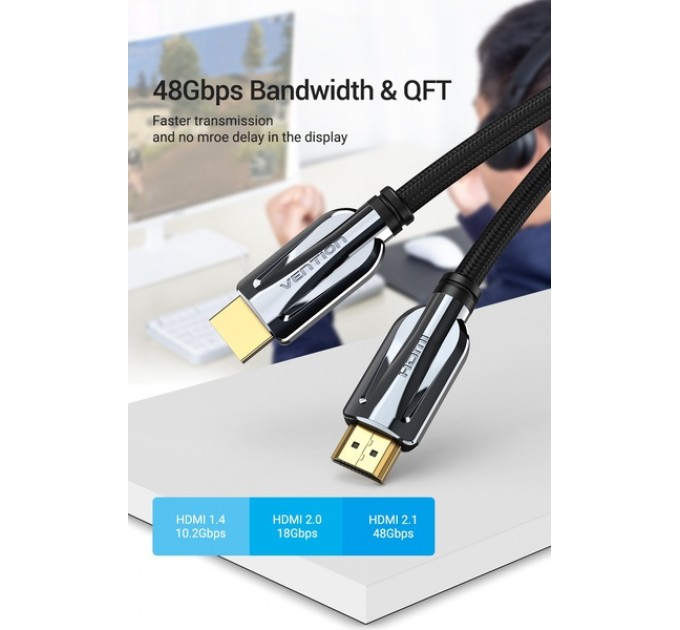 Кабель Vention HDMI-HDMI, 2 m, v2.1 (AALBH)