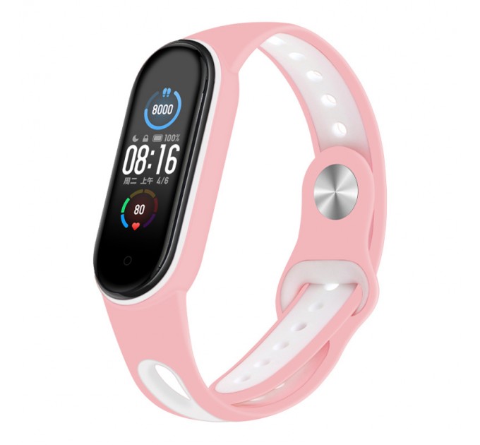 Ремінець BeCover Sport Style для Xiaomi Mi Smart Band 5/Mi Smart Band 6/Mi Smart Band 7 Pink-White (705173)