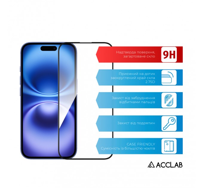 ACCLAB Захисне скло ACCLAB Full Glue для Apple iPhone 16 Black (1283126593253)