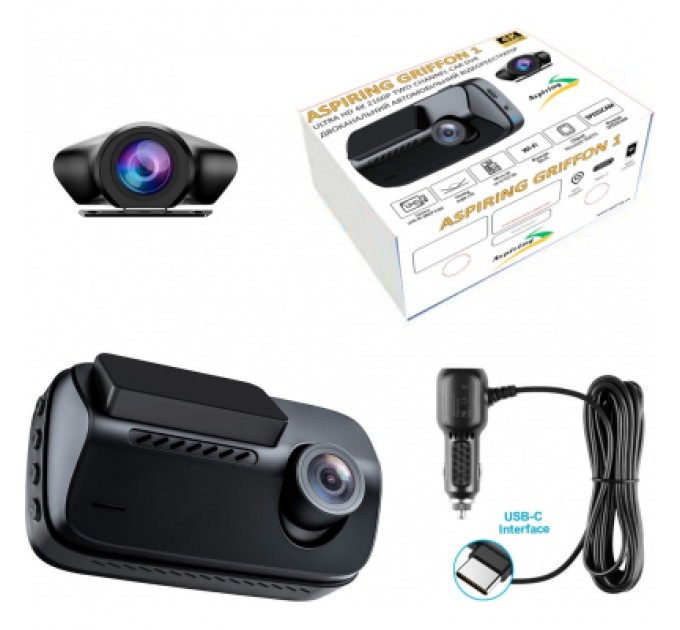 Aspiring Відеореєстратор Aspiring Griffon 1 Dual 4K Speedcam Wi-Fi GPS (Aspiring Griffon 1 Dual, 4K, Speedcam, Wi-Fi, GPS)