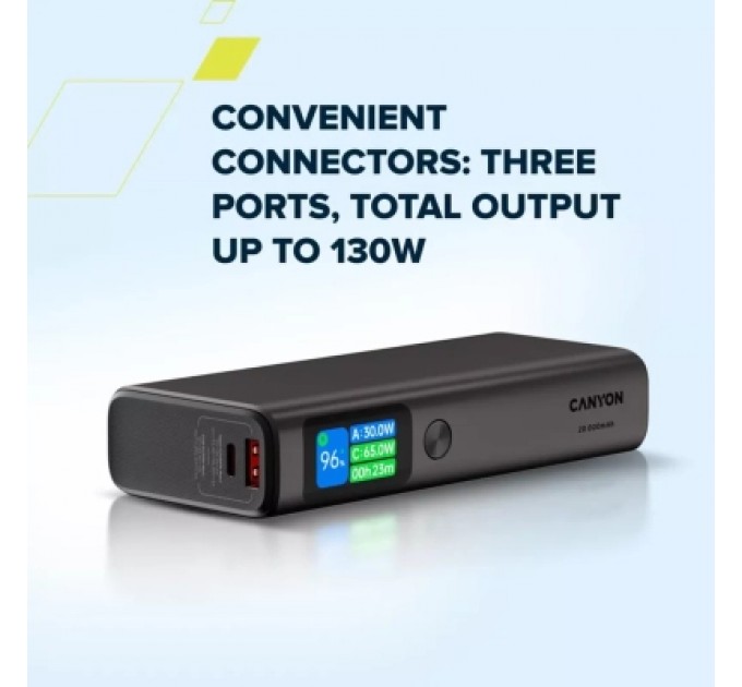 Canyon Батарея універсальна Canyon 20000mAh OnPower 230 TFT PD/130W Dark Grey (CNS-CPB230DG)