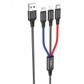 HOCO Кабель Hoco X76 Super Charging 3in1 USB - Lightning/micro USB/USB-C, 2A, 1м, Black/Red/Blue (K25610)