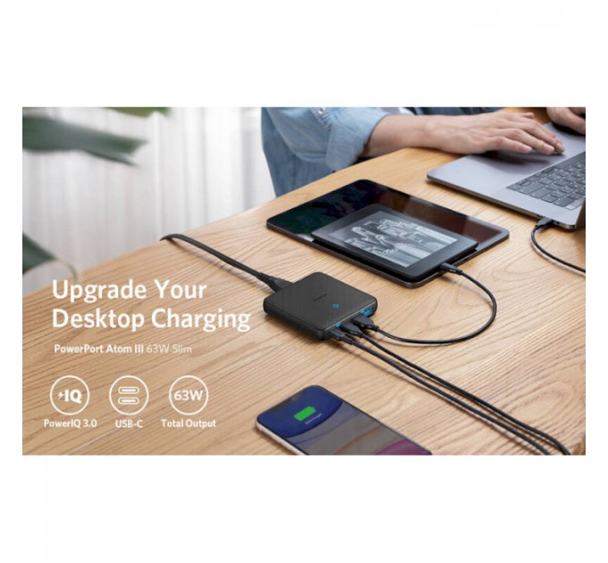 Anker Мережевий зарядний пристрій Anker PowerPort 543 Atom III Slim Black, 45W USB Type-C + 20 W USB (A2046G12)