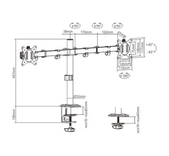 Gembird Кронштейн Gembird MA-D2-01 (VESA100х100)
